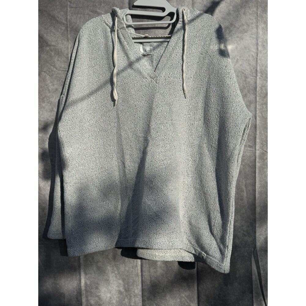 Lou & Grey Womens LG Soft Gray/Wt Pullover Hoodie‎ Comfy Relaxed PREOWNED EUC